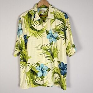 Tommy Bahama Silk Button Up Mens Large Hawaiian Tropical Resortwear Casual Beach